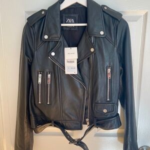 ZARA 100% LEATHER BIKER JACKET